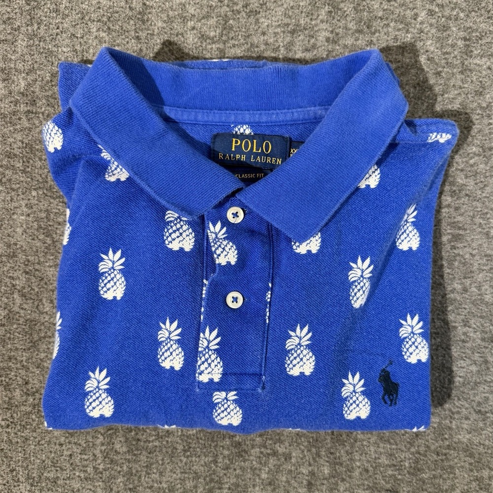 Polo Ralph Lauren Polo Shirt Mens Blue Pineapple Print Classic Fit Cotton XXL